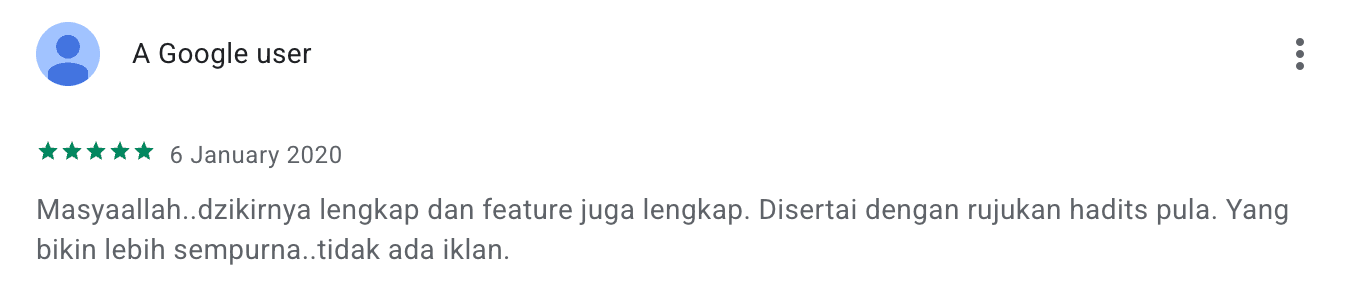 Cuplikan ulasan pengguna Google Play nomor 10 untuk Zikir Indonesia