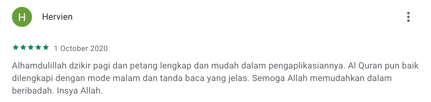 Cuplikan ulasan pengguna Google Play nomor 11 untuk Zikir Indonesia